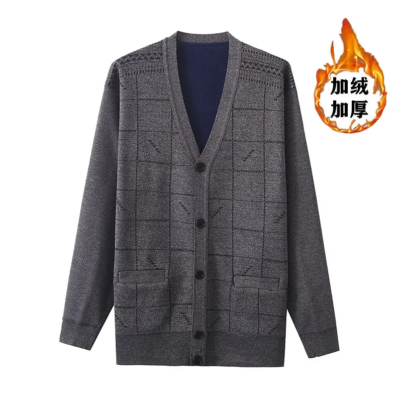 Men's Fleece Lined V-Neck Cardigan Coat Navy Blue - Image 4