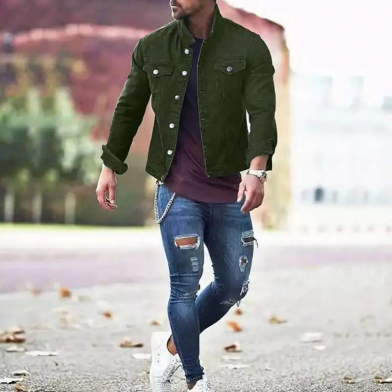 Men's Green Slim Jacket with Multi-Flap Pocket Pants - Image 8