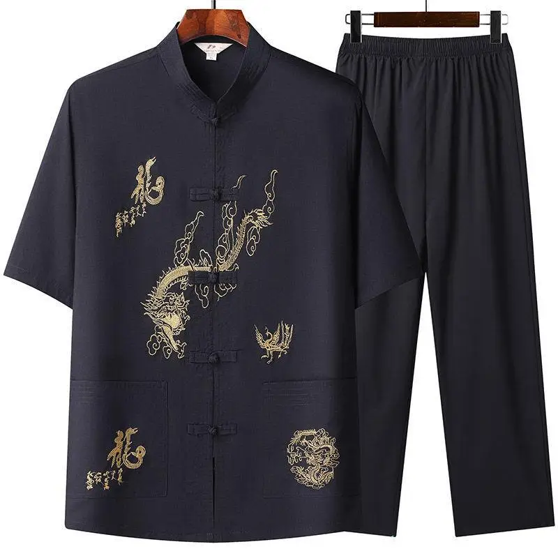 White Embroidered Tang Suit for Grandpa Summer Wear - Image 3