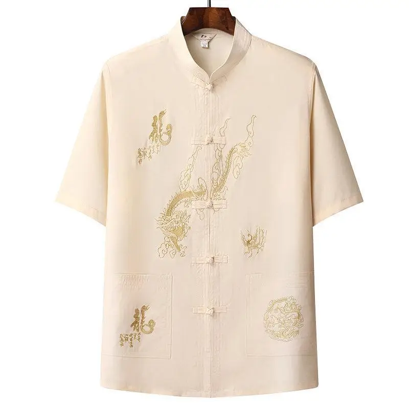 White Embroidered Tang Suit for Grandpa Summer Wear - Image 7