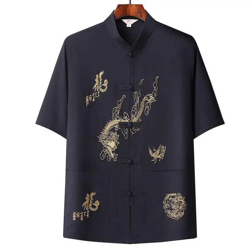 White Embroidered Tang Suit for Grandpa Summer Wear - Image 8