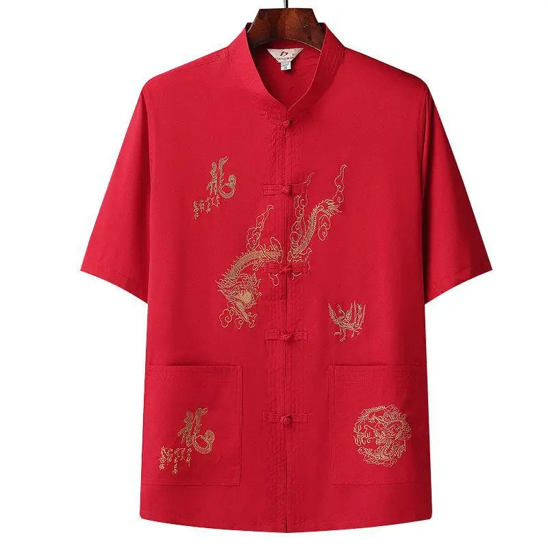 White Embroidered Tang Suit for Grandpa Summer Wear - Image 9