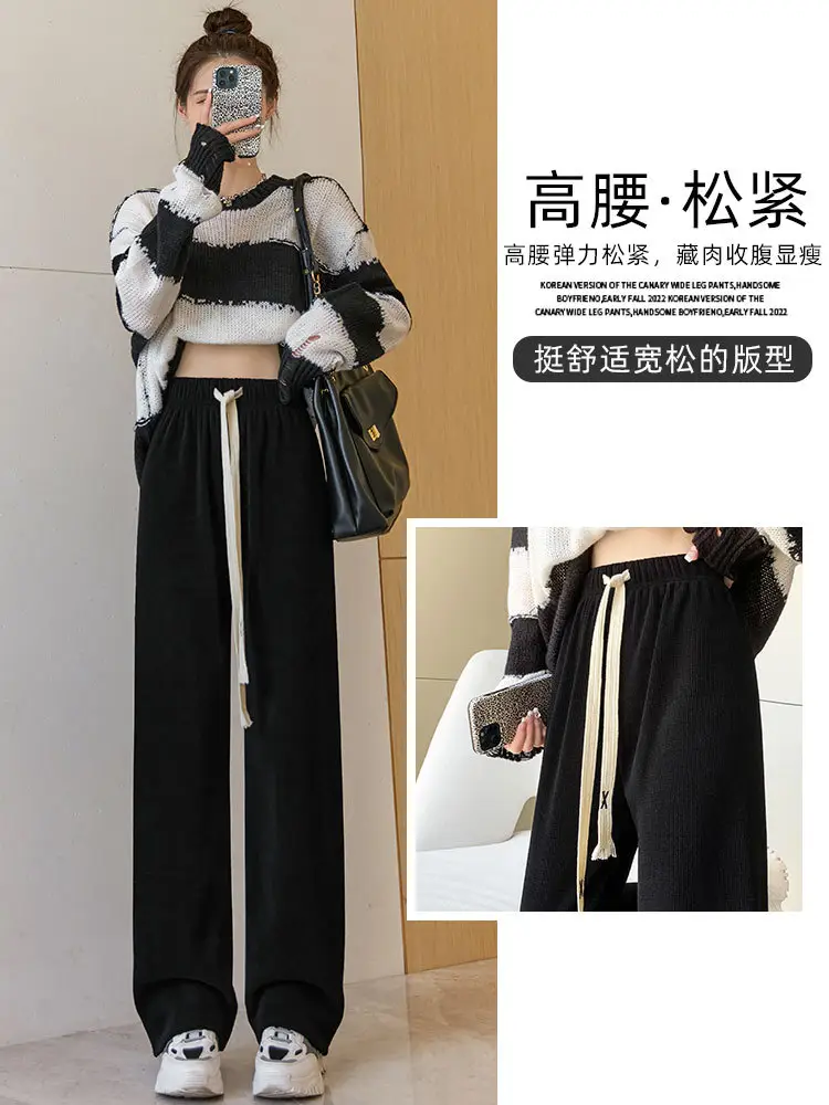 Chenille Fleece Lined Wide Leg Pants Women Winter Warm - Image 40