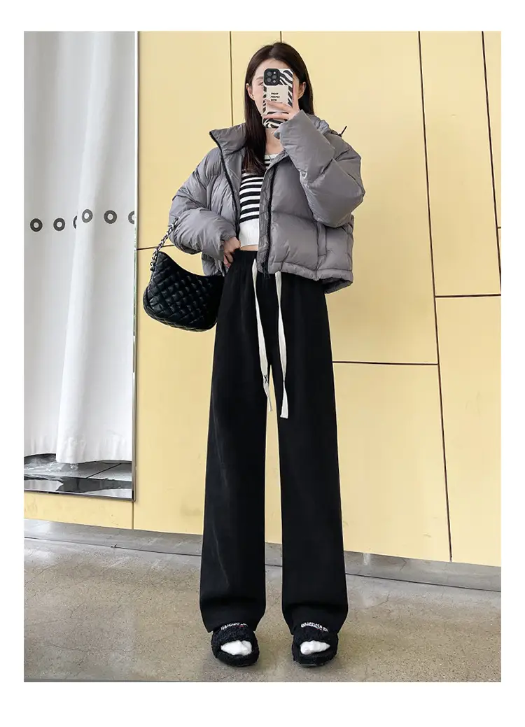 Chenille Fleece Lined Wide Leg Pants Women Winter Warm — feature 20