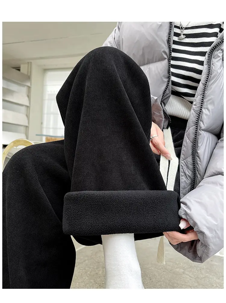 Chenille Fleece Lined Wide Leg Pants Women Winter Warm — feature 22