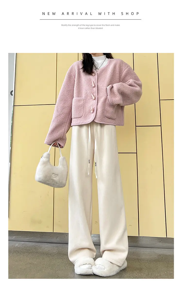 Chenille Fleece Lined Wide Leg Pants Women Winter Warm — feature 23