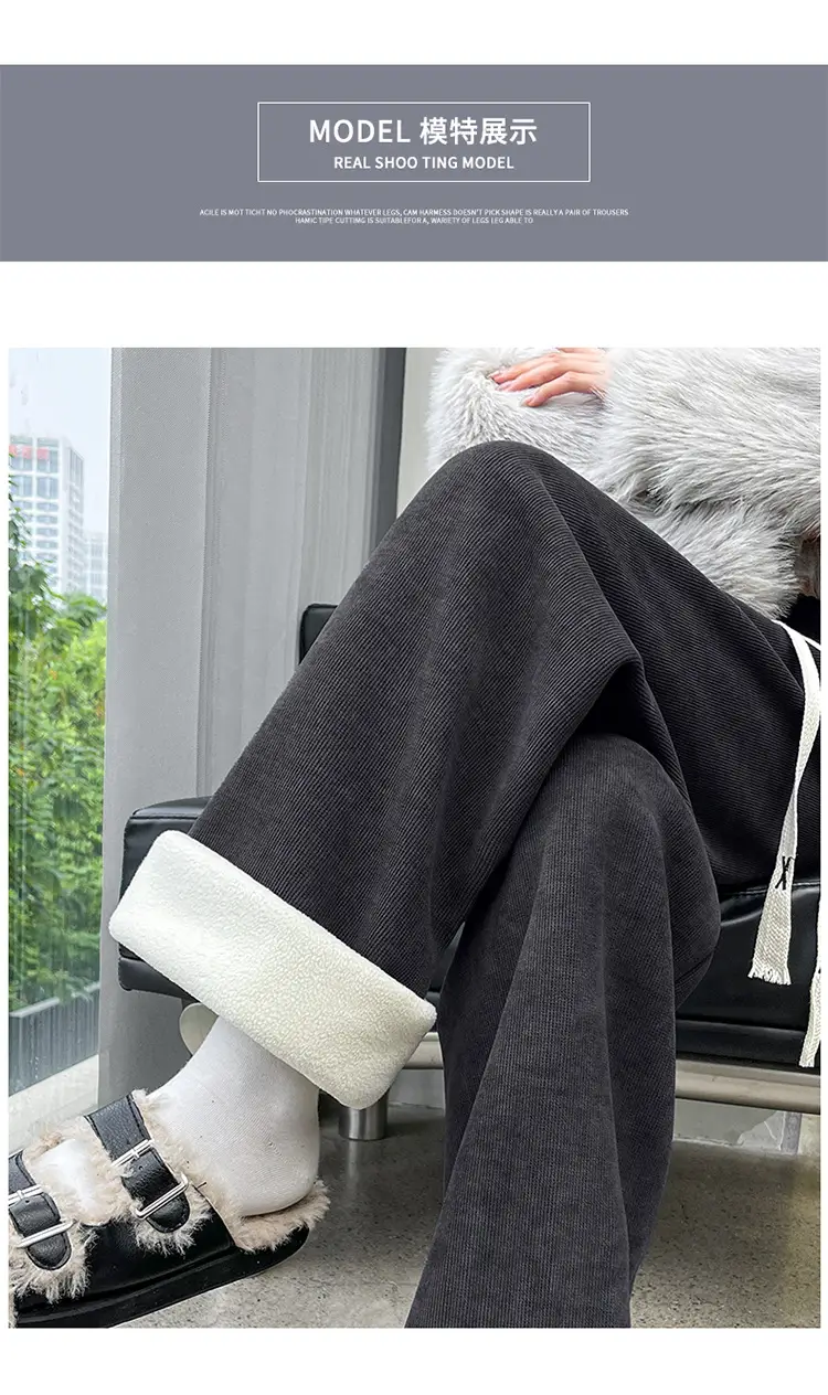 Chenille Fleece Lined Wide Leg Pants Women Winter Warm — feature 26