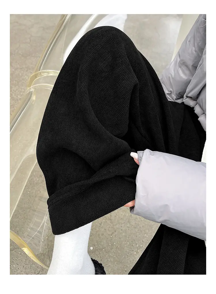 Chenille Fleece Lined Wide Leg Pants Women Winter Warm — feature 29