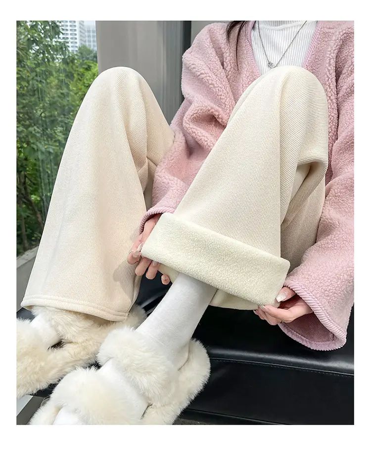 Chenille Fleece Lined Wide Leg Pants Women Winter Warm — feature 33