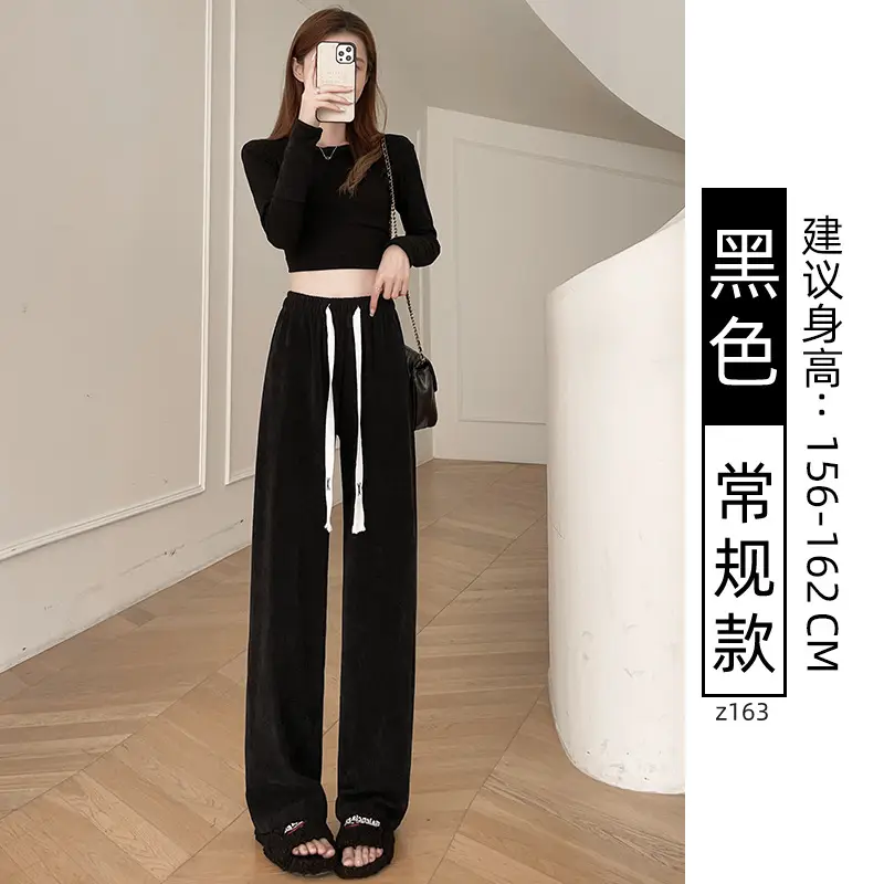 Chenille Fleece Lined Wide Leg Pants Women Winter Warm - Image 22