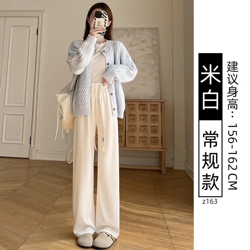 Chenille Fleece Lined Wide Leg Pants Women Winter Warm - Image 23