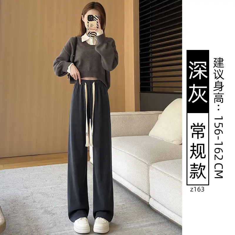 Chenille Fleece Lined Wide Leg Pants Women Winter Warm - Image 24