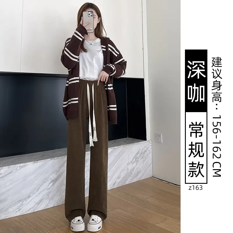 Chenille Fleece Lined Wide Leg Pants Women Winter Warm - Image 26