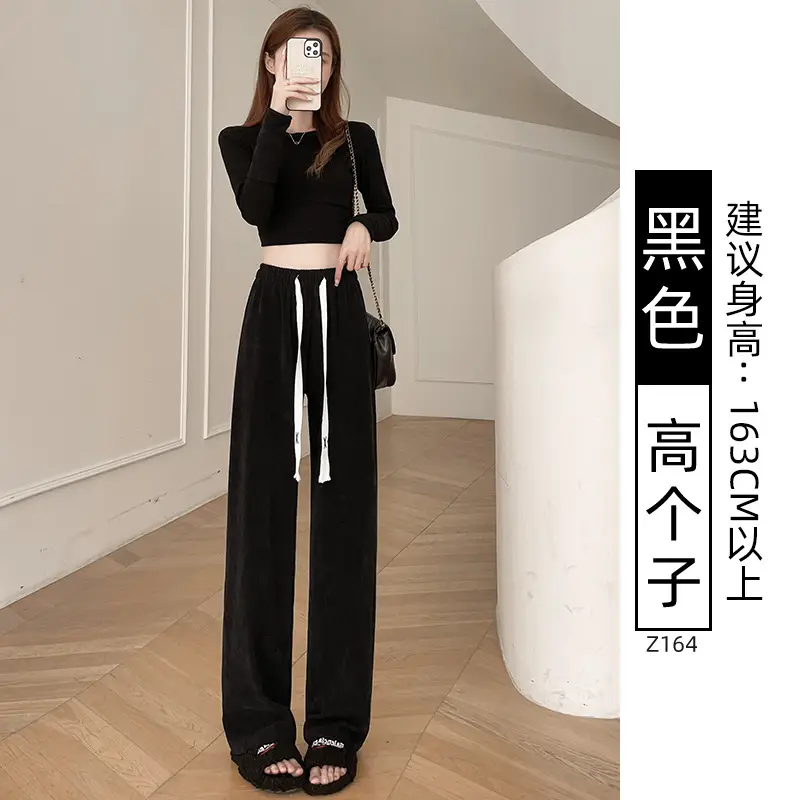 Chenille Fleece Lined Wide Leg Pants Women Winter Warm - Image 27