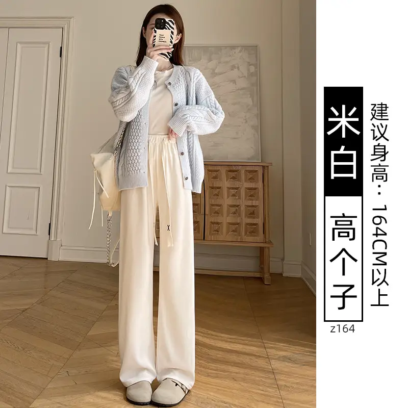 Chenille Fleece Lined Wide Leg Pants Women Winter Warm - Image 28