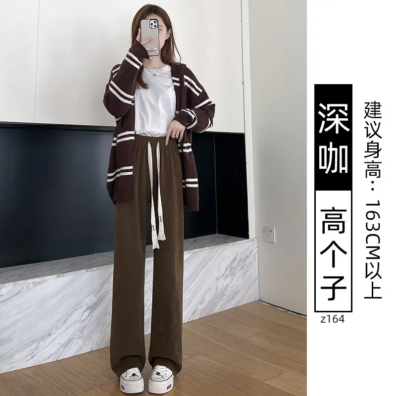 Chenille Fleece Lined Wide Leg Pants Women Winter Warm - Image 31