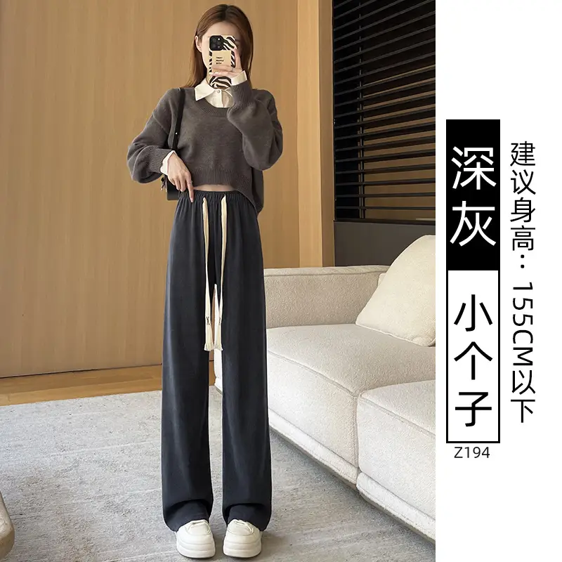 Chenille Fleece Lined Wide Leg Pants Women Winter Warm - Image 34