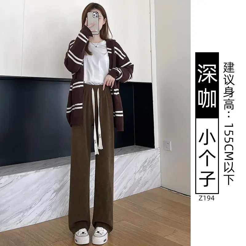 Chenille Fleece Lined Wide Leg Pants Women Winter Warm - Image 36