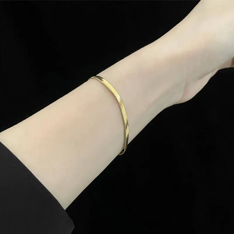 Cold Style Titanium Steel Flat Snake Bone Bracelet for Women