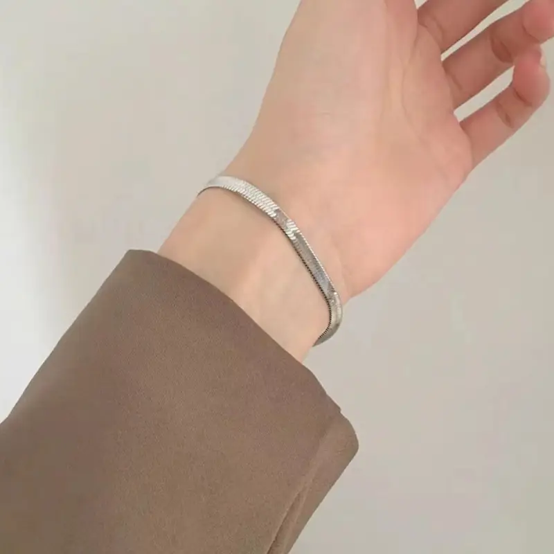 Cold Style Titanium Steel Flat Snake Bone Bracelet for Women