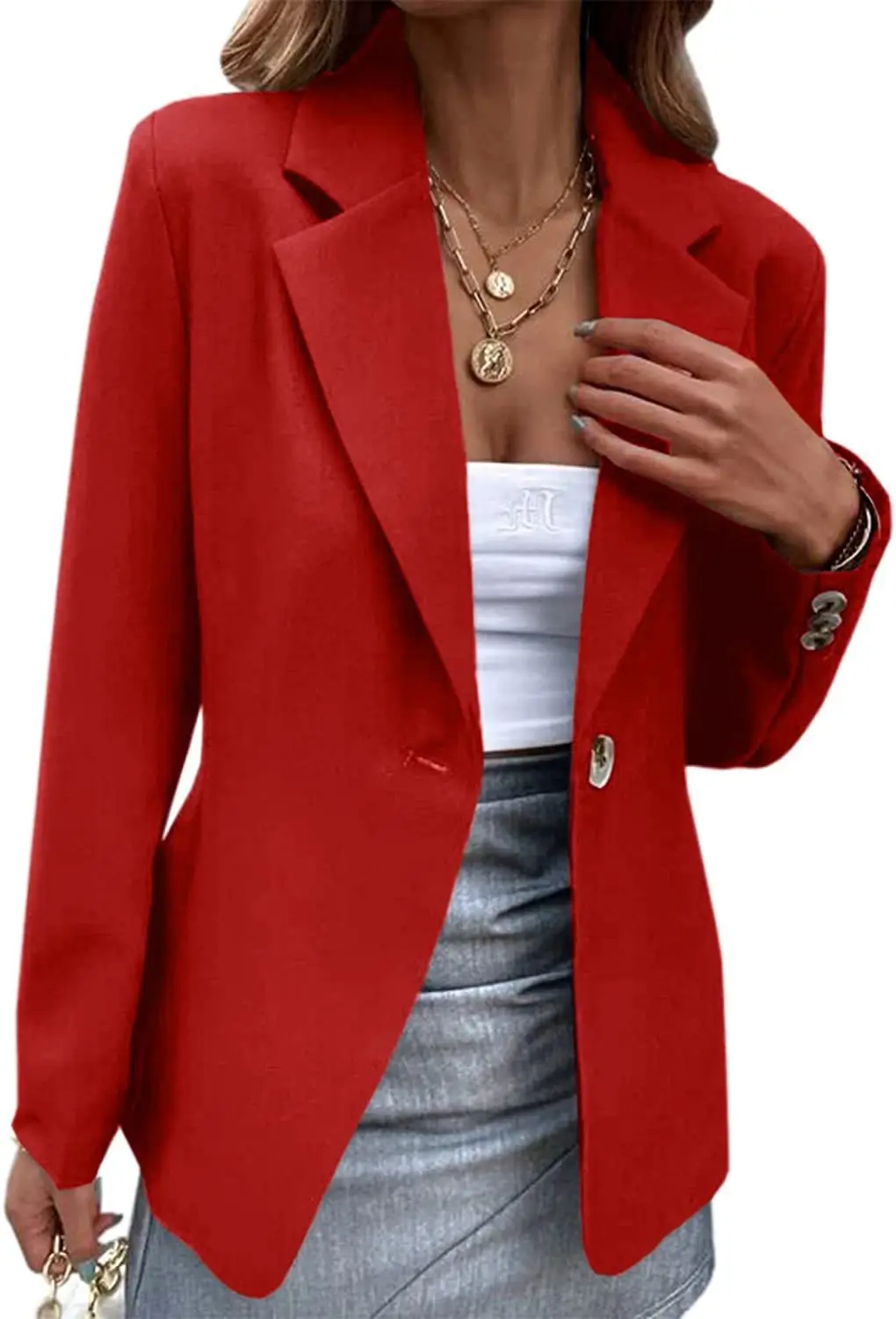 Women's Pink One-Button Suit Jacket Autumn Winter — feature 66