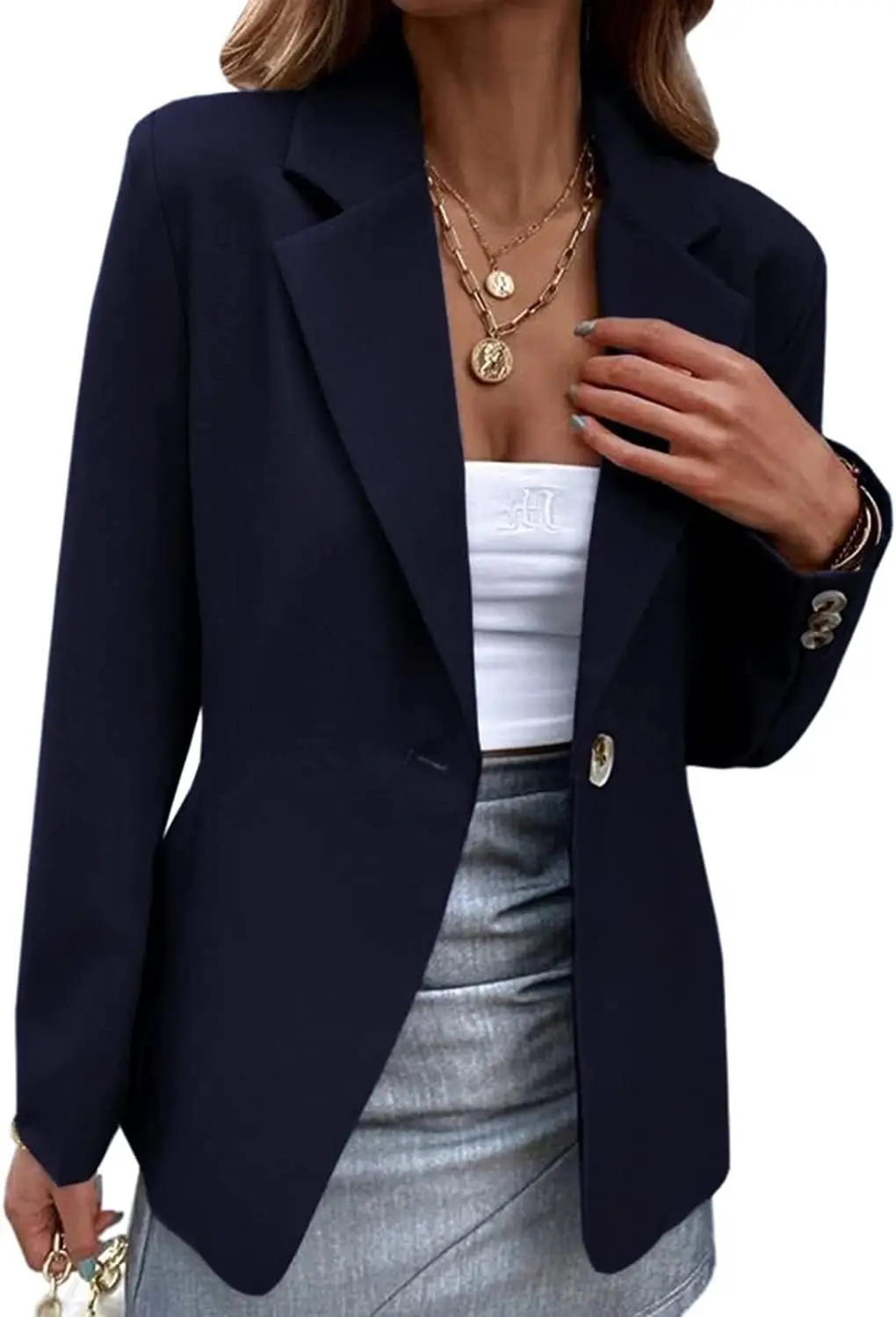 Women's Pink One-Button Suit Jacket Autumn Winter — feature 72