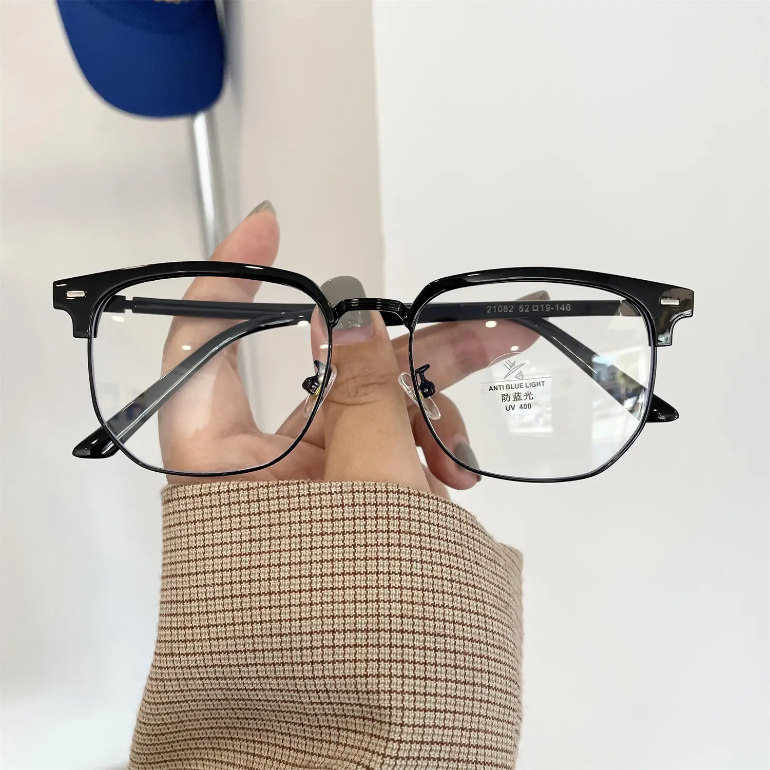 Men Retro Half Frame Anti-Blue Ray Glasses Black Silver - Image 3