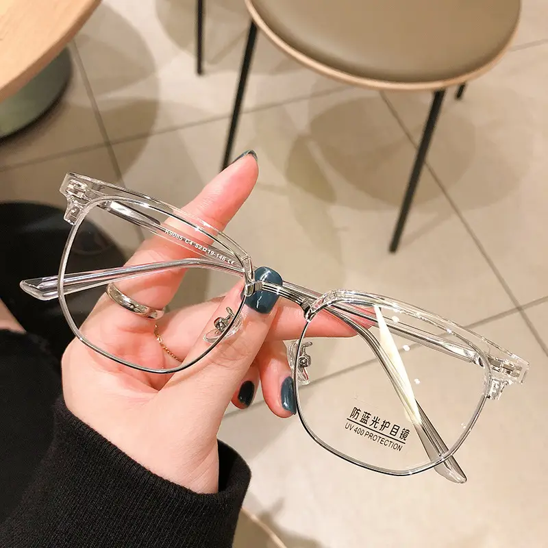 Men Retro Half Frame Anti-Blue Ray Glasses Black Silver - Image 4