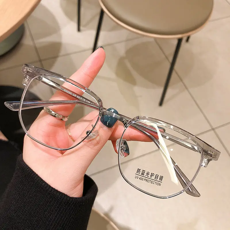 Men Retro Half Frame Anti-Blue Ray Glasses Black Silver - Image 5