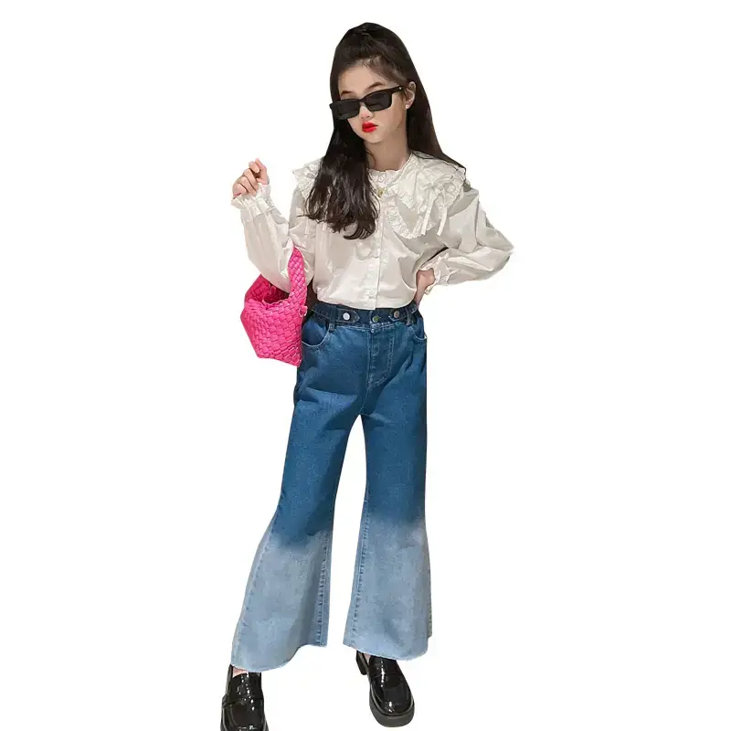 Girls' White Lace Shirt Blue Jeans 2022 Suit - Image 7