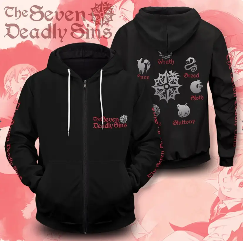 New Seven Crimes 3D Hooded Sweatshirt Black Anime Cosplay - Image 3