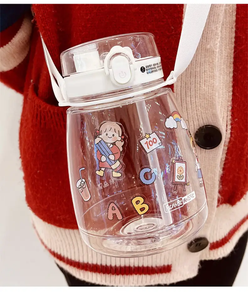 Internet Celebrity Double Drink Big Belly Water Cup High Color Value Plastic Cup with Straw Student Strap Water Bottle Gift Cup — feature 10