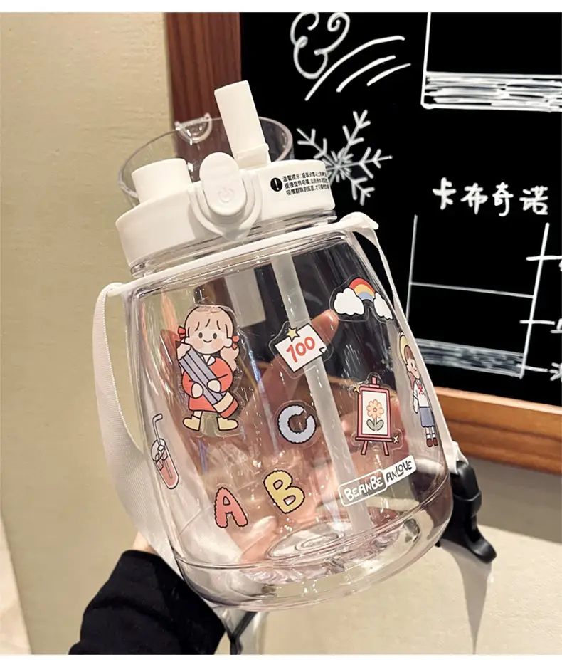 Internet Celebrity Double Drink Big Belly Water Cup High Color Value Plastic Cup with Straw Student Strap Water Bottle Gift Cup — feature 3
