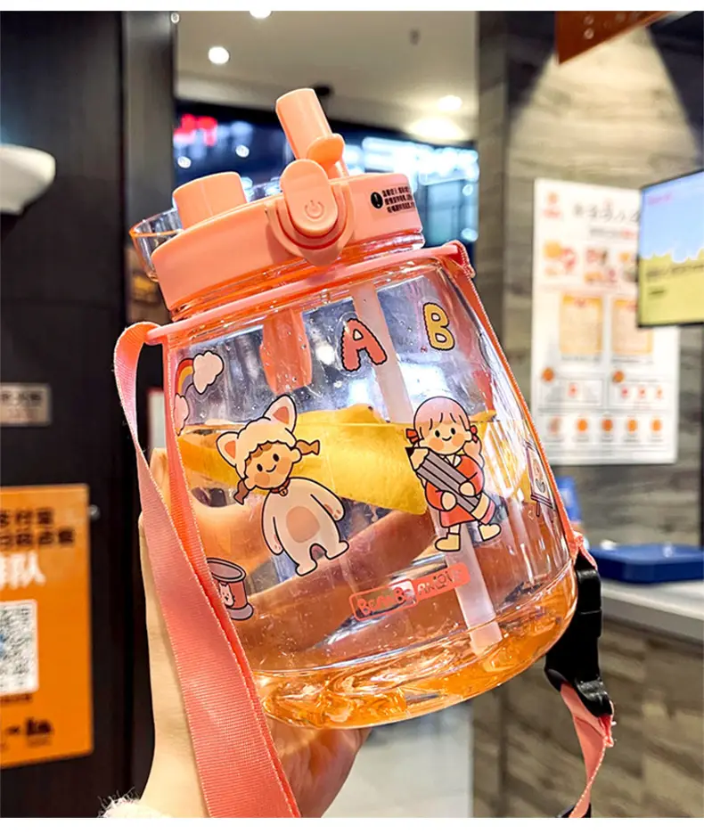 Internet Celebrity Double Drink Big Belly Water Cup High Color Value Plastic Cup with Straw Student Strap Water Bottle Gift Cup — feature 9