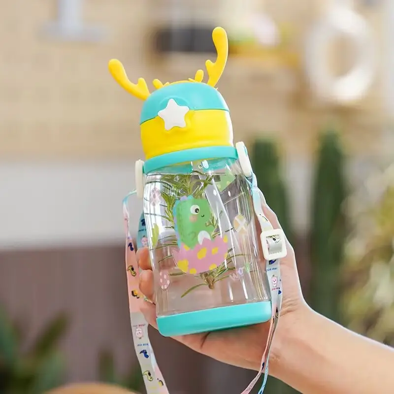 Internet Celebrity Double Drink Big Belly Water Cup High Color Value Plastic Cup with Straw Student Strap Water Bottle Gift Cup
