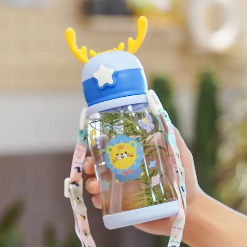 Internet Celebrity Double Drink Big Belly Water Cup High Color Value Plastic Cup with Straw Student Strap Water Bottle Gift Cup