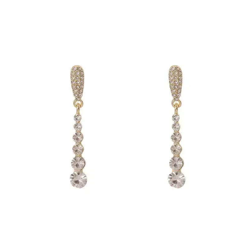 S925 Silver Needle Earrings with Long Rhinestone Drop Pendant