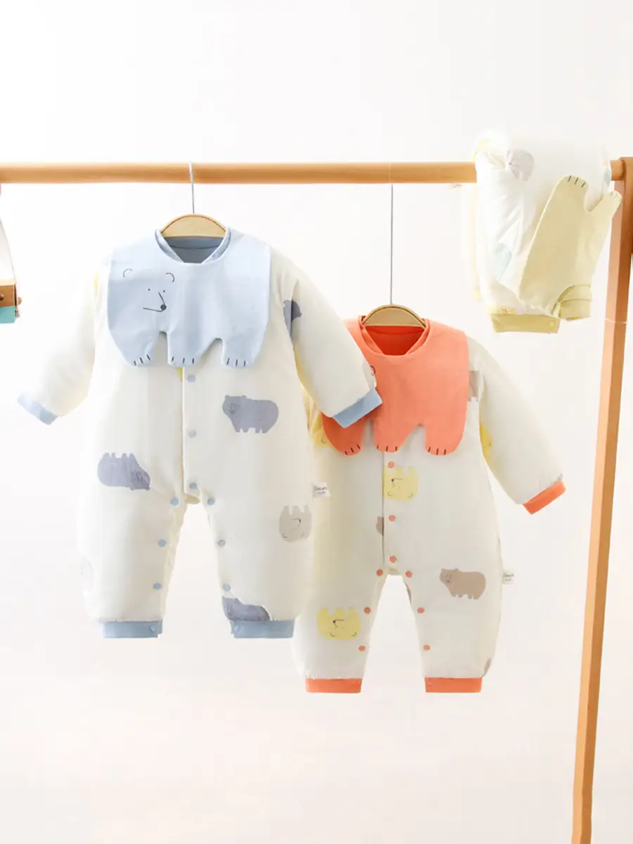 Baby's Cotton Warm Jumpsuit White Blue Newborn - Image 7