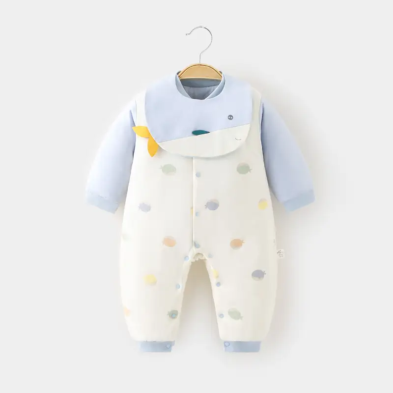 Baby's Cotton Warm Jumpsuit White Blue Newborn - Image 4