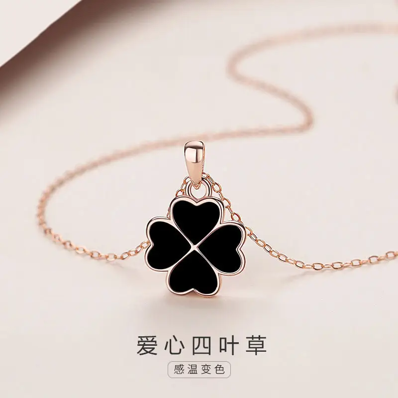 Temperature-sensitive Four-leaf Clover Necklace Women Rose Gold - Image 2