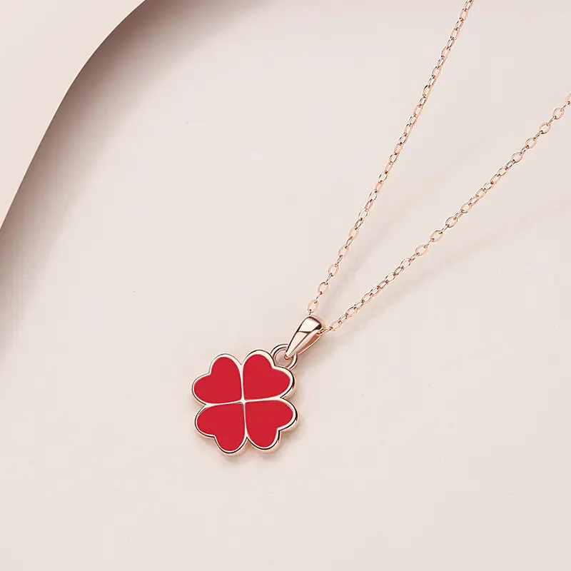 Temperature-sensitive Four-leaf Clover Necklace Women Rose Gold - Image 3