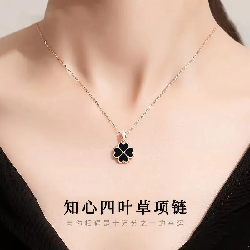 Temperature-sensitive Four-leaf Clover Necklace Women Rose Gold - Image 4