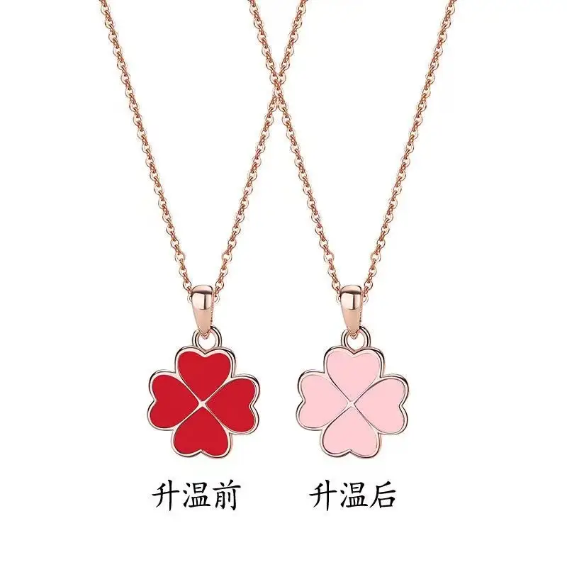 Temperature-sensitive Four-leaf Clover Necklace Women Rose Gold - Image 5