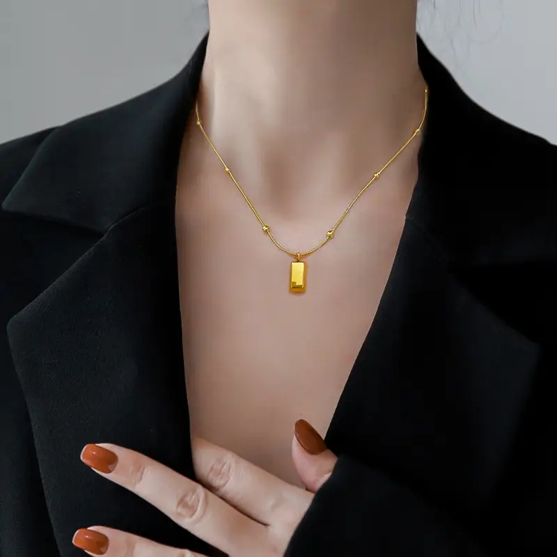 Real Gold Cold Necklace with Square Brick Beads - Image 3