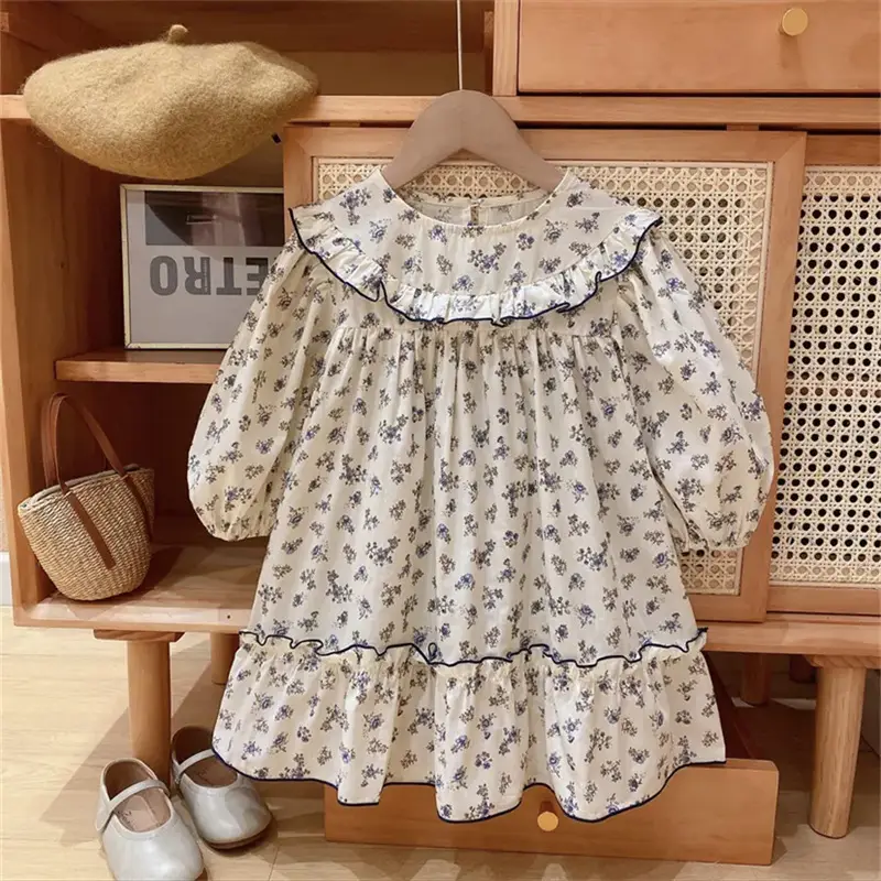 Girls Floral Long Sleeve Dress Korean Style 2024 Spring Fall - Image 3