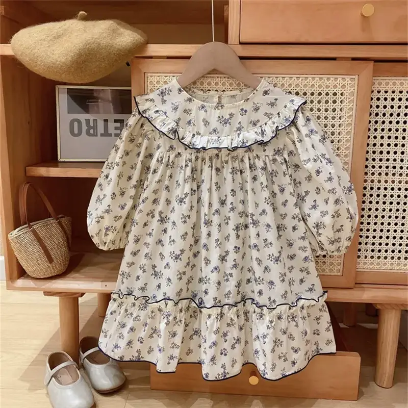 Girls Floral Long Sleeve Dress Korean Style 2024 Spring Fall — feature 12