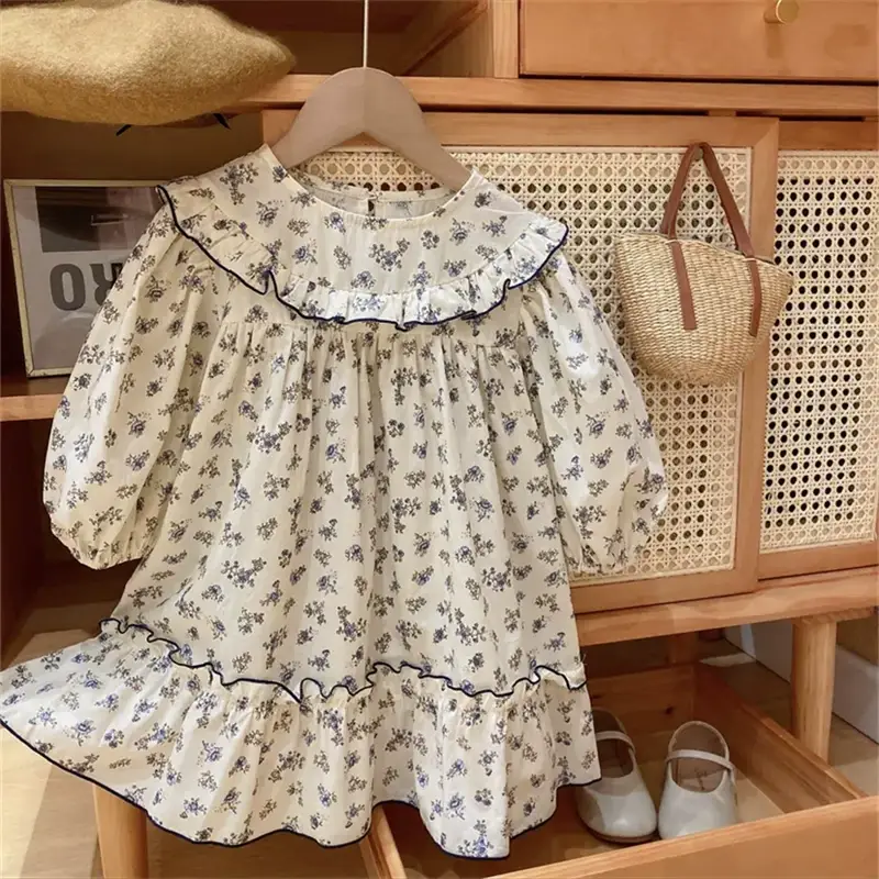 Girls Floral Long Sleeve Dress Korean Style 2024 Spring Fall — feature 4