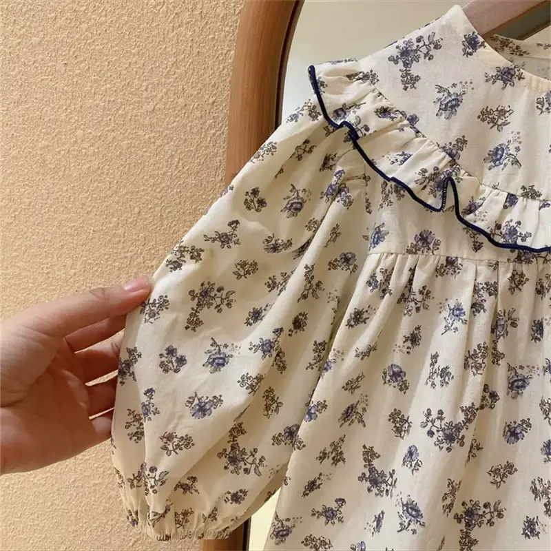 Girls Floral Long Sleeve Dress Korean Style 2024 Spring Fall — feature 9