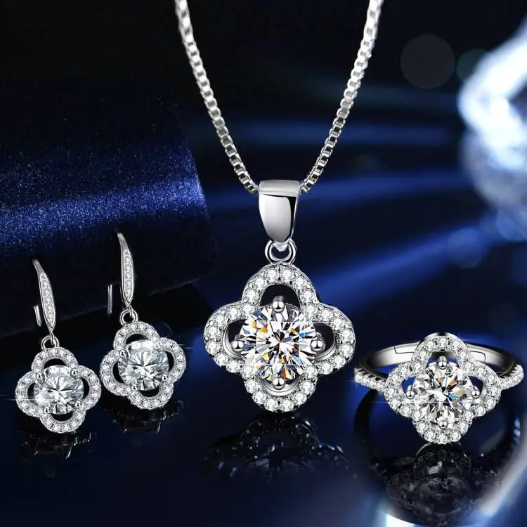 4-Leg Clover 3-Piece Sterling Silver Set with Moissanite Accents - Image 6