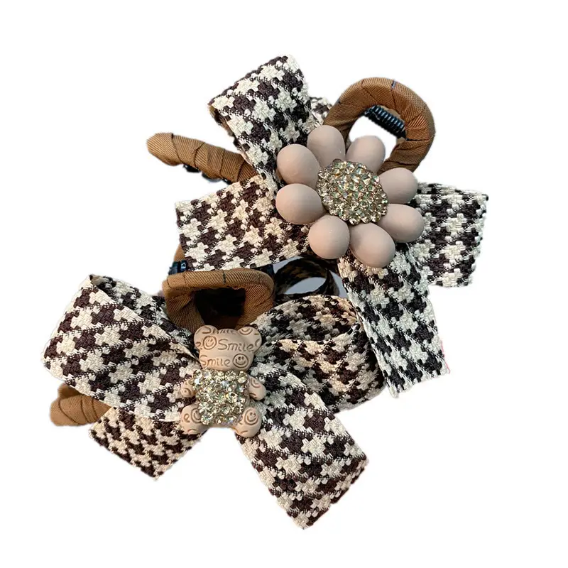 Houndstooth Bow Hairpin with Bear Sunflower Design - Image 6